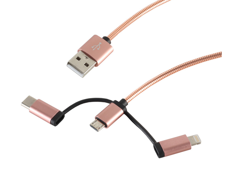 1277-1: USB Ladekabel 3in1 Steel rosegold 1,0m